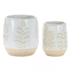 Outlet Kirklands Home Gray Porcelain Leaf Decorative Pots, Set of 2