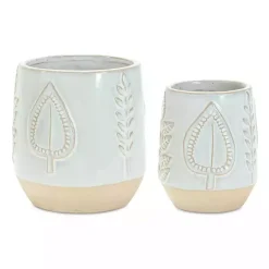 Outlet Kirklands Home Gray Porcelain Leaf Decorative Pots, Set of 2