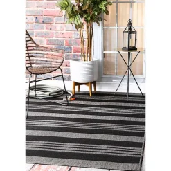 Hot Kirklands Home Gray Robin Stripe Outdoor Rug, 5x8