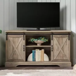 Outlet Kirklands Home Sliding Barn Doors Corner TV Stand Gray