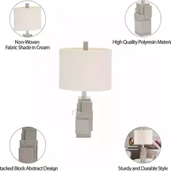 Kirklands Home Gray Stacked Blocks Table Lamp Ivory