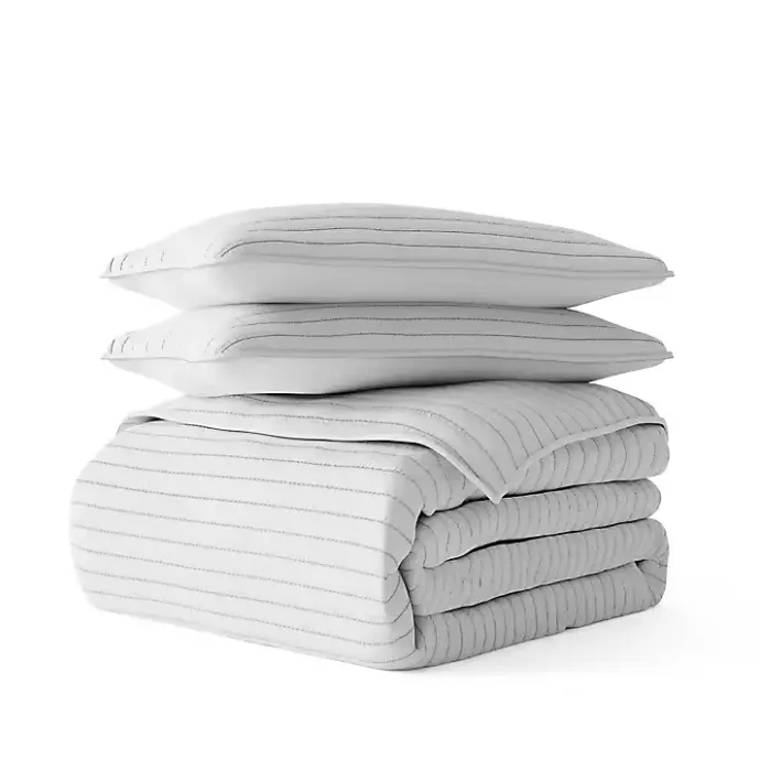 Online Kirklands Home Stitched Stripes 3-pc. Queen Quilt Set Gray