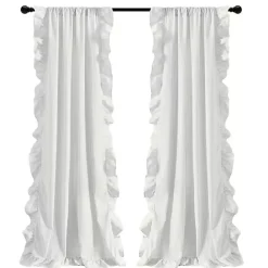 Discount Kirklands Home Gray Stripe Ruffled Curtain Panel Set, 84 in.