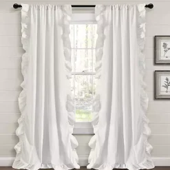 Discount Kirklands Home Gray Stripe Ruffled Curtain Panel Set, 84 in.