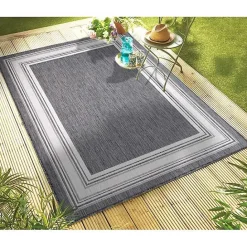 Clearance Kirklands Home Gray Striped Border Outdoor Area Rug, 7x9