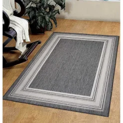 Clearance Kirklands Home Gray Striped Border Outdoor Area Rug, 7x9