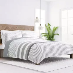 Hot Kirklands Home Gray Striped Reversible 3-pc. Queen Quilt Set