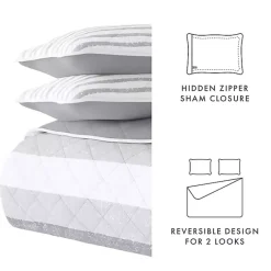 Hot Kirklands Home Gray Striped Reversible 3-pc. Queen Quilt Set