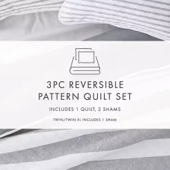 Outlet Kirklands Home Gray Striped Reversible 3-pc. King Quilt Set