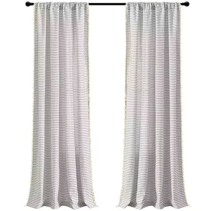 Sale Kirklands Home Gray Striped Tassel Curtain Panel Set, 84 in.
