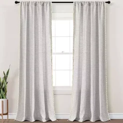 Sale Kirklands Home Gray Striped Tassel Curtain Panel Set, 84 in.