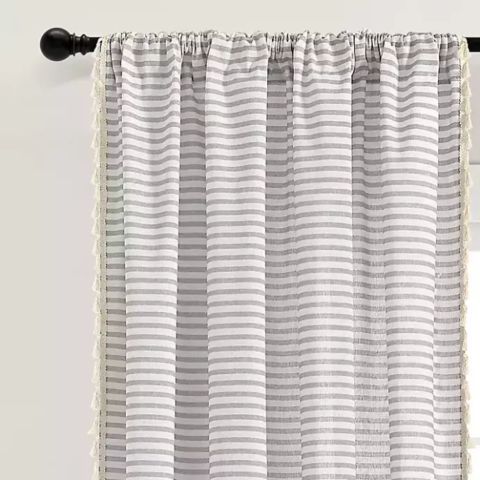 Sale Kirklands Home Gray Striped Tassel Curtain Panel Set, 84 in.