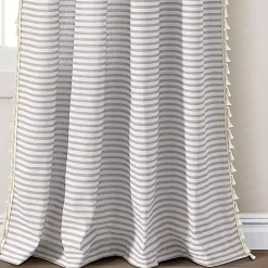 Sale Kirklands Home Gray Striped Tassel Curtain Panel Set, 84 in.