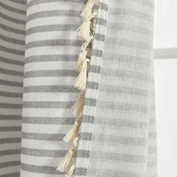 Sale Kirklands Home Gray Striped Tassel Curtain Panel Set, 84 in.