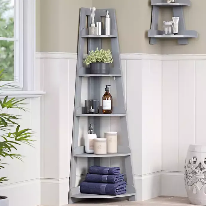 Online Kirklands Home Gray 5-Tier Corner Ladder Bookshelf