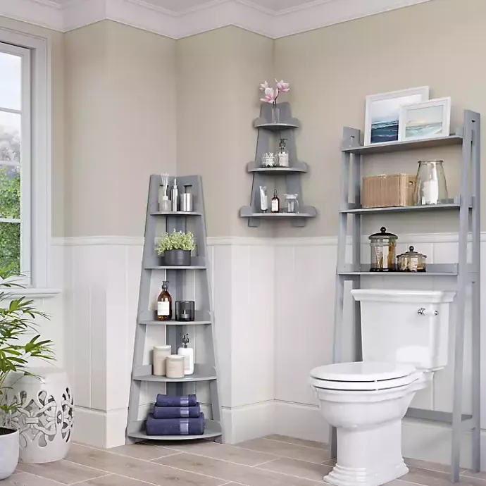 Online Kirklands Home Gray 5-Tier Corner Ladder Bookshelf