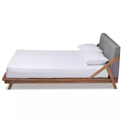 New Kirklands Home Tufted and Natural Walnut King Platform Bed Gray