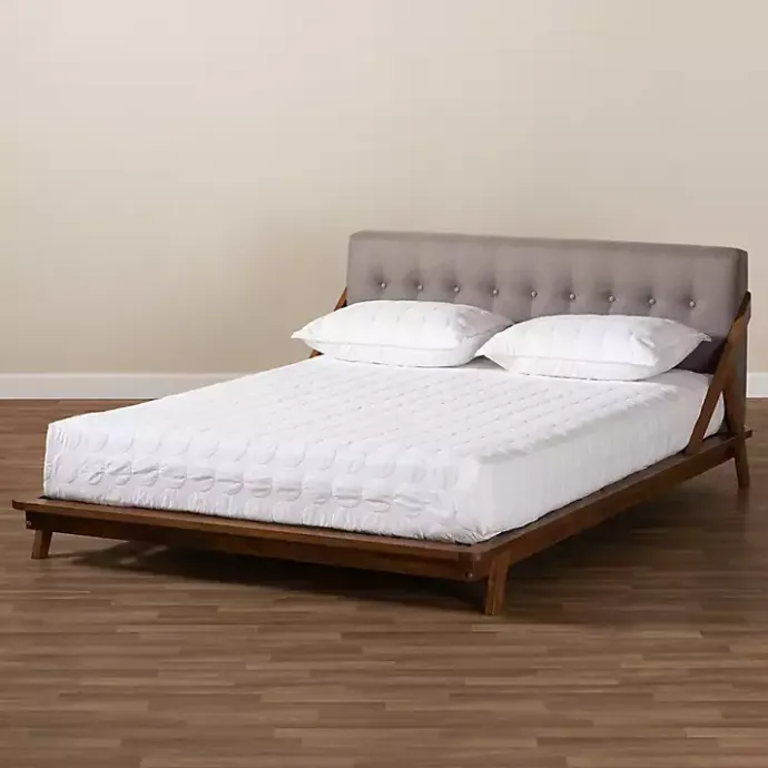 New Kirklands Home Tufted and Natural Walnut King Platform Bed Gray