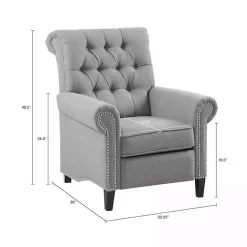 Clearance Kirklands Home Tufted Back Nailhead Trim Recliner Armchair Gray