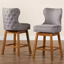 New Kirklands Home Tufted Back Swivel Counter Stools, Set of 2 Gray