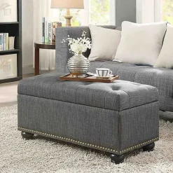 Discount Kirklands Home Tufted Jess Storage Ottoman Bench Gray