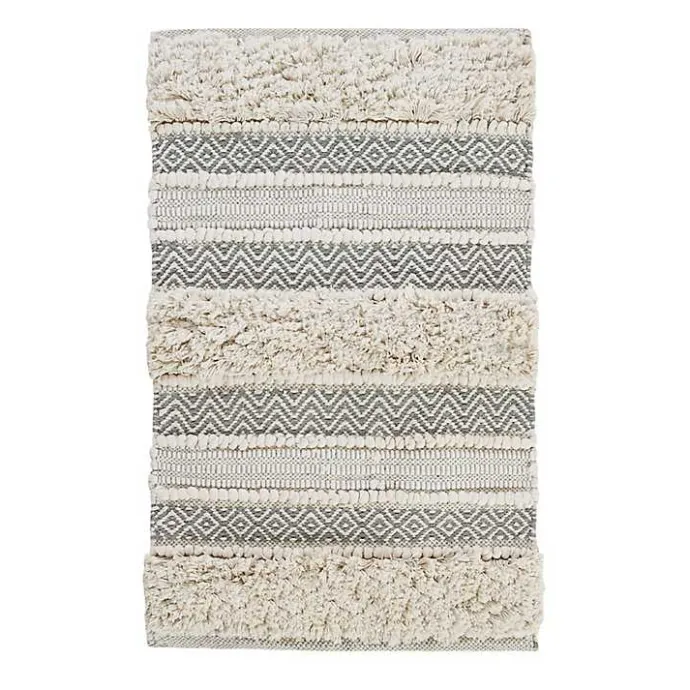 New Kirklands Home Tufted Stripes Woven Bath Mat Gray