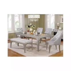 Outlet Kirklands Home Tufted Upholstered Silver Dining Bench Gray