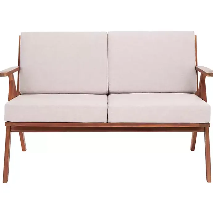 Kirklands Home Upholstered Acacia Wood Outdoor Loveseat Gray