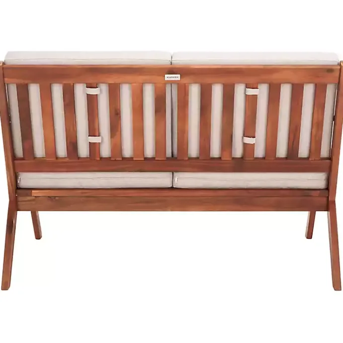 Kirklands Home Upholstered Acacia Wood Outdoor Loveseat Gray