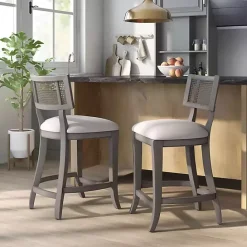 Kirklands Home Gray Upholstered Farmhouse Counter Stool