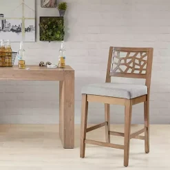 New Kirklands Home Upholstered Oak Crackle Counter Stool Gray