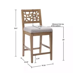 New Kirklands Home Upholstered Oak Crackle Counter Stool Gray