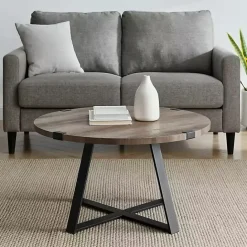 New Kirklands Home Urban Rustic Round Coffee Table Gray