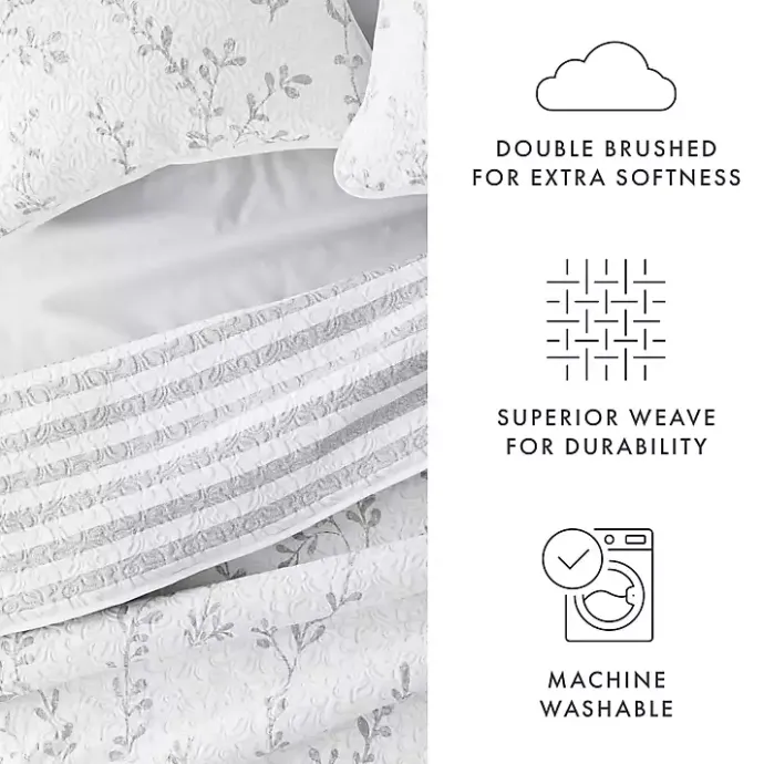 New Kirklands Home Gray Vines Reversible 3-pc. Queen Quilt Set
