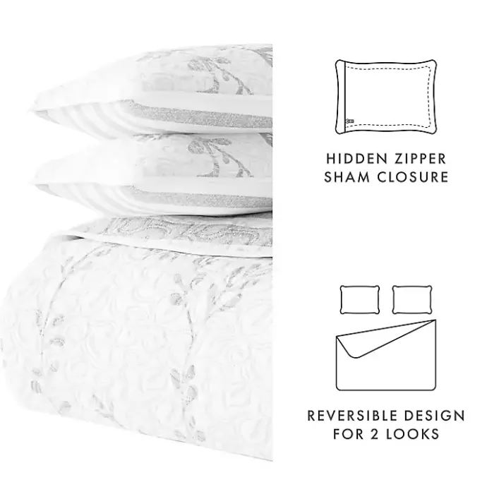 New Kirklands Home Gray Vines Reversible 3-pc. Queen Quilt Set