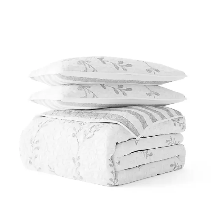 New Kirklands Home Gray Vines Reversible 3-pc. King Quilt Set