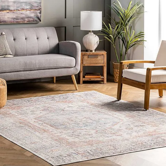 Kirklands Home Vintage Floral Washable Area Rug, 8x10 Gray