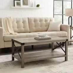 Best Kirklands Home Wash Industrial X-Frame Coffee Table Gray