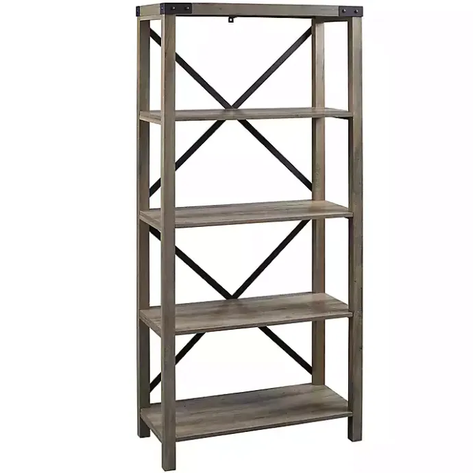 Outlet Kirklands Home Wash Metal X Frame Back Bookshelf Gray