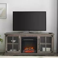 Online Kirklands Home Wood 2-Door LED Fireplace Cabinet Gray