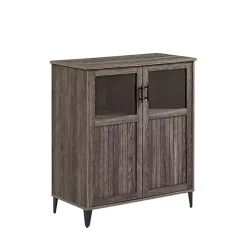New Kirklands Home Wood Glass Windows Storage Cabinet Gray