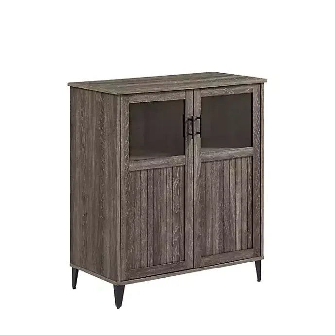 New Kirklands Home Wood Glass Windows Storage Cabinet Gray
