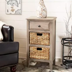Online Kirklands Home Wood Side Table with Baskets Gray