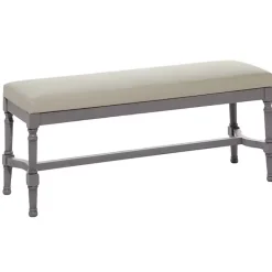 Discount Kirklands Home Wood Upholstered Burlap Seat Bench Gray