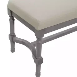 Discount Kirklands Home Wood Upholstered Burlap Seat Bench Gray