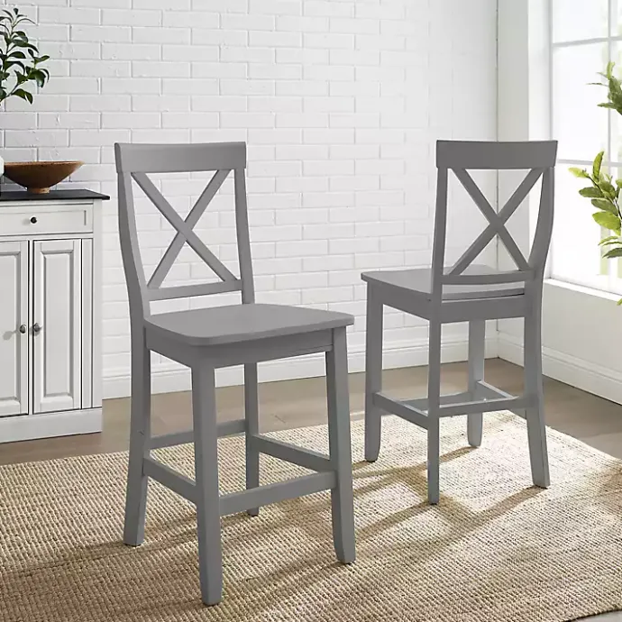 Hot Kirklands Home Wood X-Back Counter Stools, Set of 2 Gray