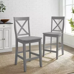 Hot Kirklands Home Wood X-Back Counter Stools, Set of 2 Gray