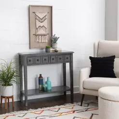 Hot Kirklands Home Wooden Console Table with Double Drawers Gray