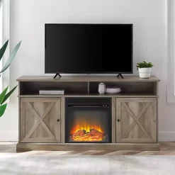 Kirklands Home Graywash Rustic Fireplace Cabinet Brown
