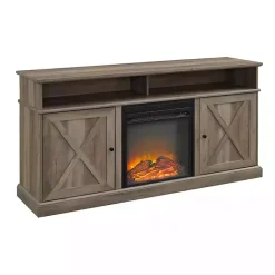 Kirklands Home Graywash Rustic Fireplace Cabinet Brown